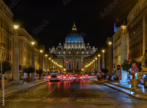 Papal Basilica of Saint Peter, via della Conciliazione in Vatican, Rome in Italy. Architecture and landmark of Rome. Postcard of Rome © Ekaterina Belova