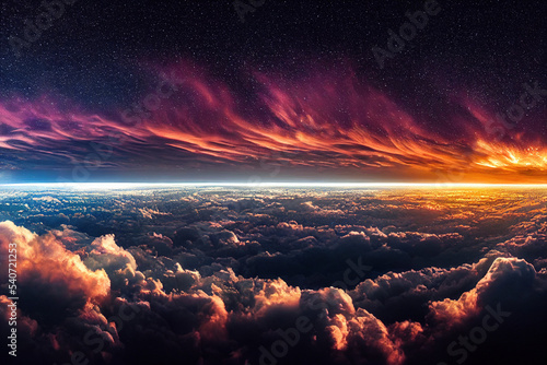 Sky Panorama Night with Magnificent Clouds, Beautiful Atmosphere Background.