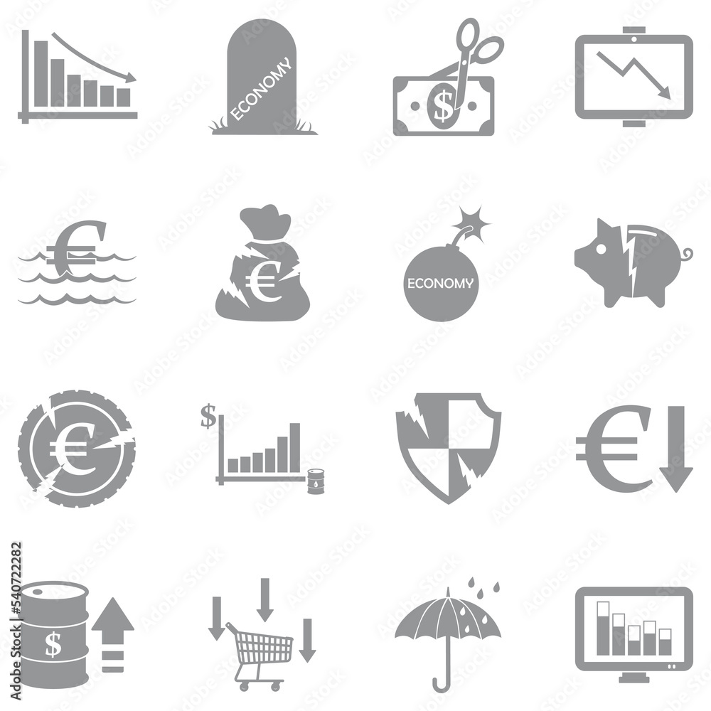 Recession Icons. Gray Flat Design. Vector Illustration. Recession Icons. Gray Flat Design. Vector Illustration.