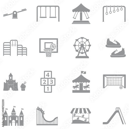 Kids Playground Icons. Gray Flat Design. Vector Illustration.