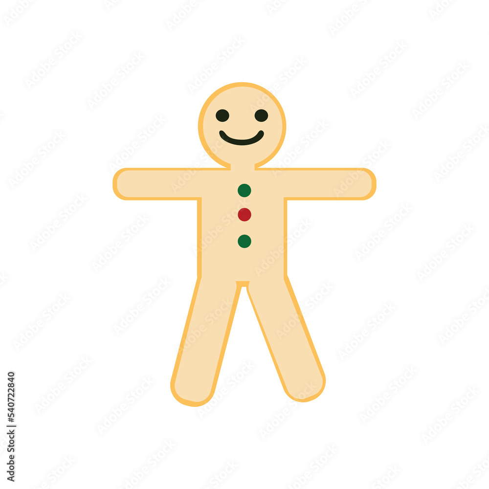 Vector illustration, cute gingerbread cookie for christmas lonely on a white background. Vector illustration, cute gingerbread cookie for christmas lonely on a white background.