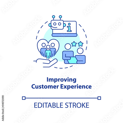 Improving customer experience concept icon. High quality digital services. IoT abstract idea thin line illustration. Isolated outline drawing. Editable stroke. Arial, Myriad Pro-Bold fonts used