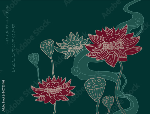 illustration in asian style with flowers and stylized cloud