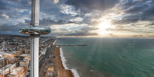 Fototapeta Aerial view of British Airways i360 observation deck in Brighton, UK