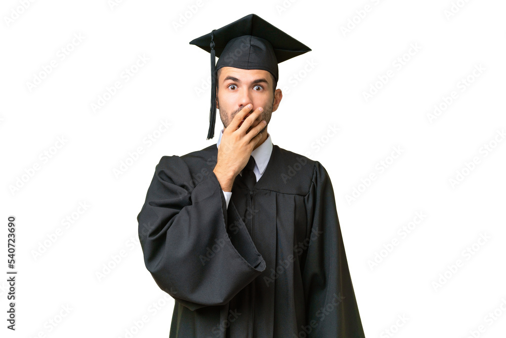 Young university graduate man over isolated background surprised and shocked while looking right Young university graduate man over isolated background surprised and shocked while looking right