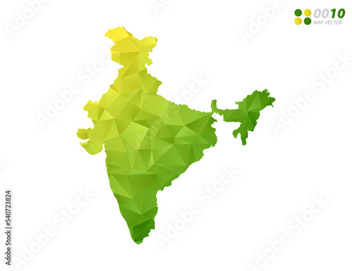 Vector India map green and yellow polygon triangle mosaic with white background. style gradient.