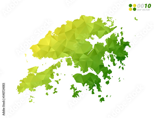 Vector Hong Kong map green and yellow polygon triangle mosaic with white background. style gradient.
