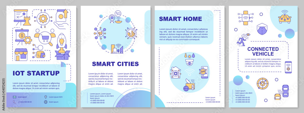 IoT startup blue brochure template. Digital business tools. Leaflet design with linear icons. Editable 4 vector layouts for presentation, annual reports. Arial-Bold, Myriad Pro fonts used IoT startup blue brochure template. Digital business tools. Leaflet design with linear icons. Editable 4 vector layouts for presentation, annual reports. Arial-Bold, Myriad Pro fonts used