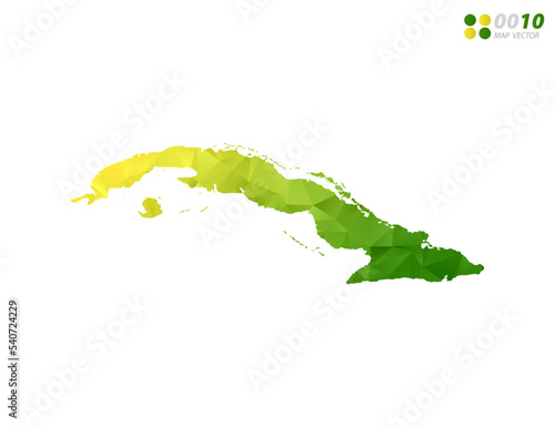 Vector Cuba map green and yellow polygon triangle mosaic with white background. style gradient.