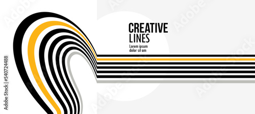 3D black and yellow lines in perspective abstract vector background, linear perspective illustration op art.