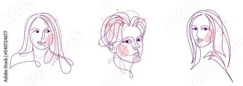 Woman beauty face vector linear illustrations set, delicate line art of attractive girl portraits collection, abstract feminine drawings minimal style isolated.