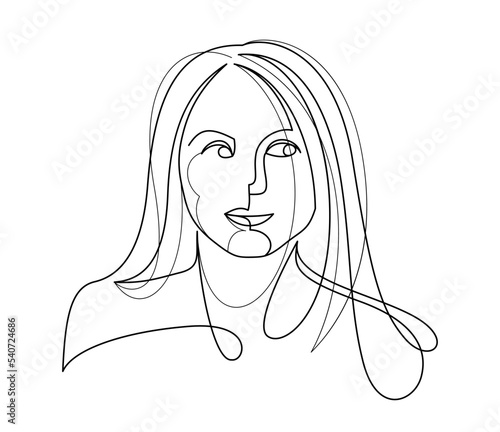 Woman beauty face vector linear illustration, delicate line art of attractive girl portrait, abstract feminine drawing minimal style isolated.