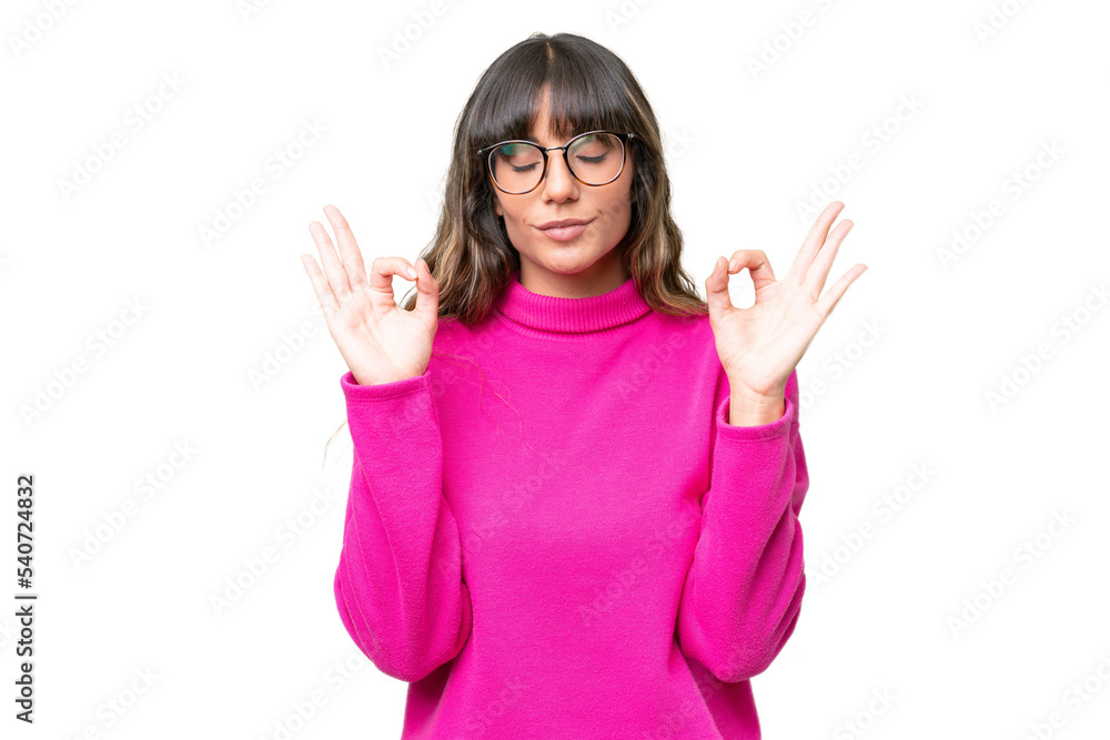 Young caucasian woman over isolated background in zen pose Young caucasian woman over isolated background in zen pose