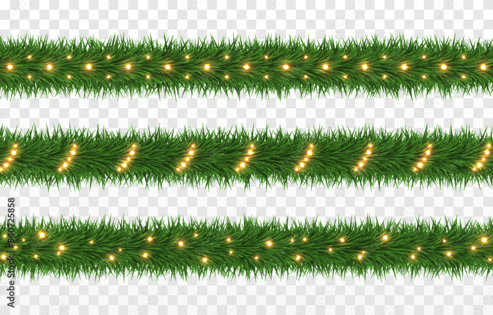 Vector green tinsel png. Christmas tree decorations. Spruce branches ...