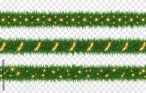 Vector green tinsel png. Christmas tree decorations. Spruce branches png, pine, spruce. Christmas garland, wreath.
