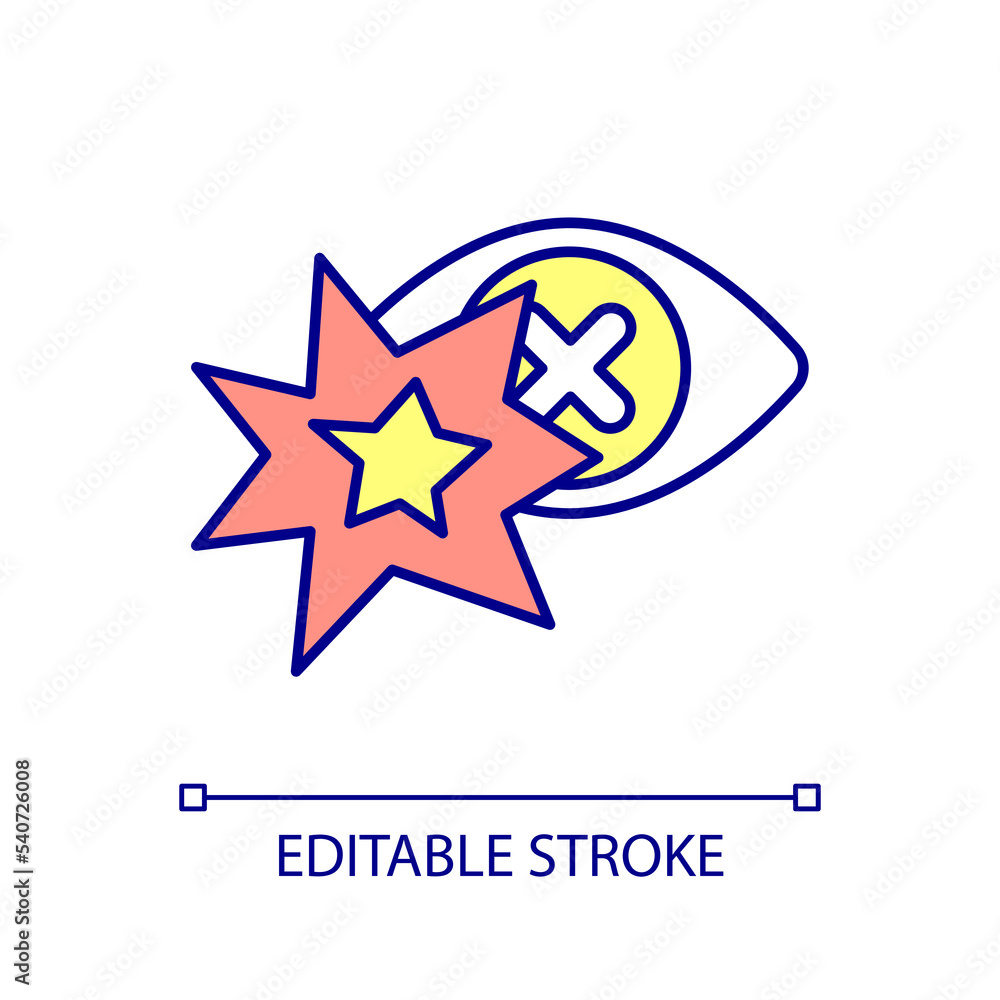 Blindness caused by nuclear flash RGB color icon. Explosion effect on health. Eyesight damage. Isolated vector illustration. Simple filled line drawing. Editable stroke. Arial font used Blindness caused by nuclear flash RGB color icon. Explosion effect on health. Eyesight damage. Isolated vector illustration. Simple filled line drawing. Editable stroke. Arial font used