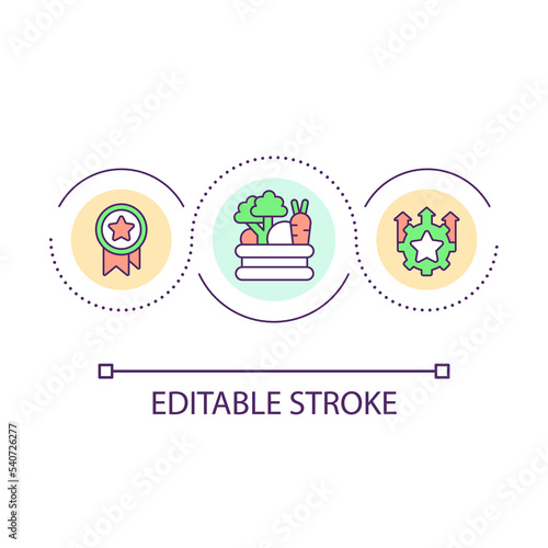 Rise farm production quality loop concept icon. Food security. Farming reward. Improve harvest abstract idea thin line illustration. Isolated outline drawing. Editable stroke. Arial font used