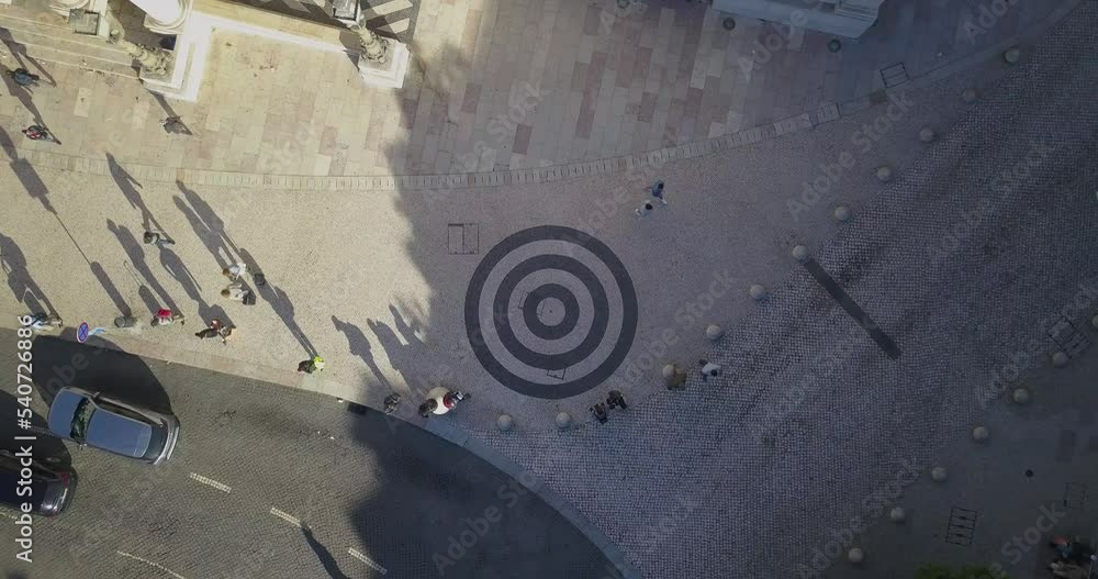 aerial close up of Diana's Arch on floor in rossio Square also known as Pedro IV Square or Praça D. Pedro IV, Lisboa, Portugal aerial close up of Diana's Arch on floor in rossio Square also known as Pedro IV Square or Praça D. Pedro IV, Lisboa, Portugal