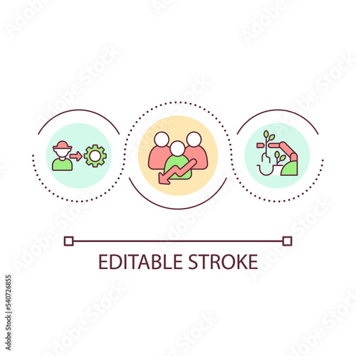 Agriculture mechanization loop concept icon. Farming automation. Reduce labor. Provide innovation abstract idea thin line illustration. Isolated outline drawing. Editable stroke. Arial font used