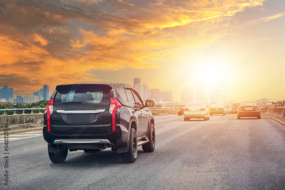 Fototapeta premium Car Driving on road and Small passenger car seat on the road used for daily trips. Auto car. City Car.