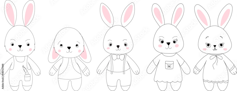 rabbits cartoon set sketch ,outline isolated vector