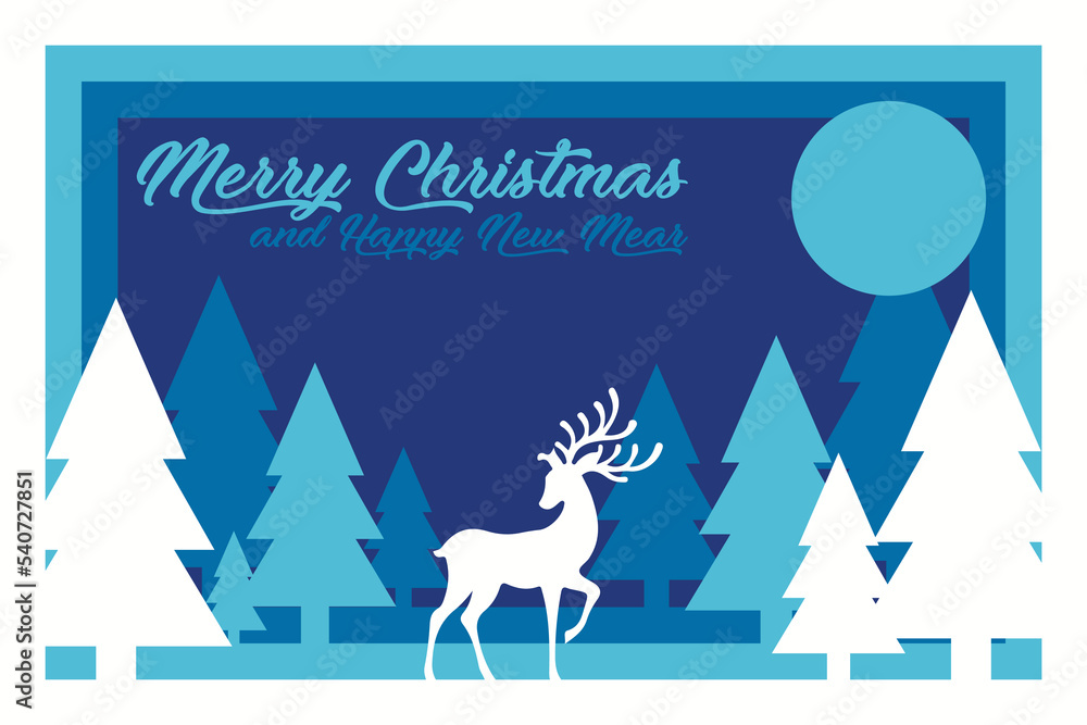 Realistic elegant modern merry Christmas concept with deer hand drawn background design Realistic elegant modern merry Christmas concept with deer hand drawn background design