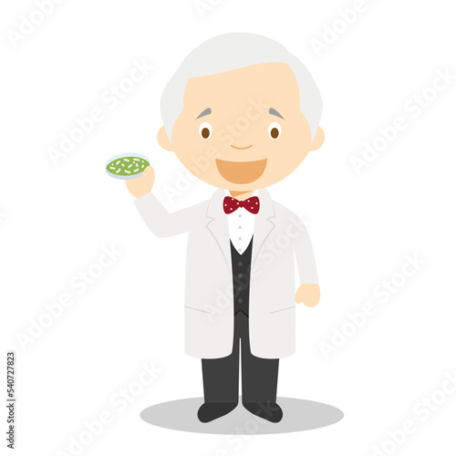 Alexander Fleming cartoon character. Vector Illustration. Kids History Collection.