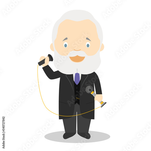 Alexander Graham Bell cartoon character. Vector Illustration. Kids History Collection.