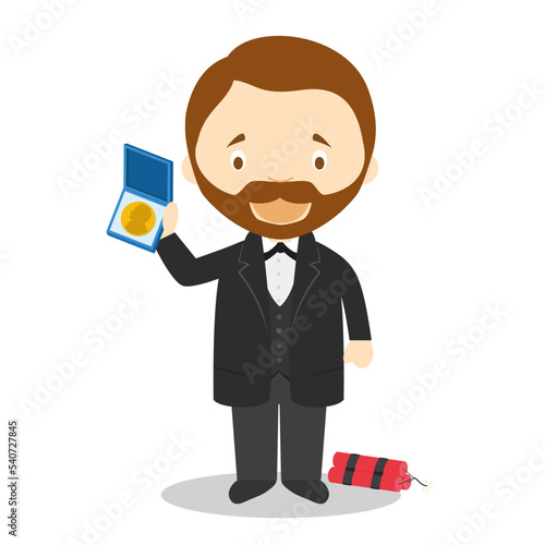 Alfred Nobel cartoon character. Vector Illustration. Kids History Collection.