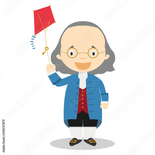 Benjamin Franklin cartoon character. Vector Illustration. Kids History Collection.