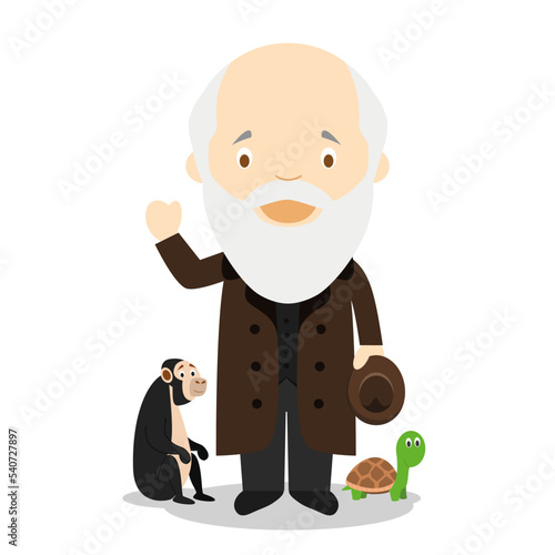 Charles Darwin cartoon character. Vector Illustration. Kids History Collection.