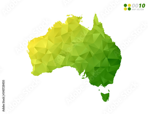 Vector Australia map green and yellow polygon triangle mosaic with white background. style gradient.