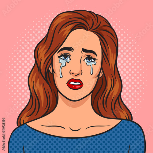 crying beauty young woman pinup pop art retro vector illustration. Comic book style imitation.