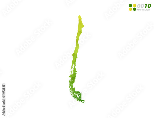 Vector Chile map green and yellow polygon triangle mosaic with white background. style gradient.