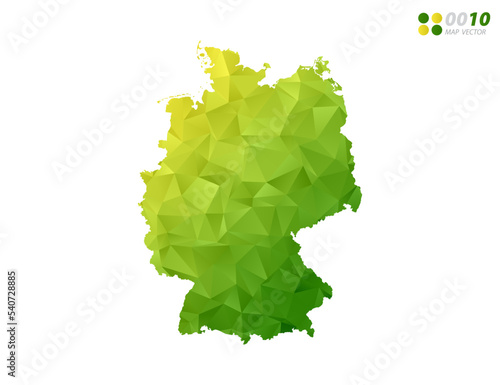 Vector Germany map green and yellow polygon triangle mosaic with white background. style gradient.