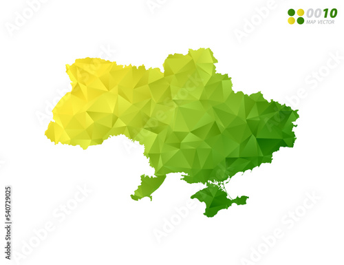 Vector Ukraine map green and yellow polygon triangle mosaic with white background. style gradient.