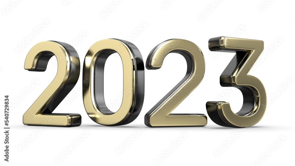 Happy new year 2023 gold 3d number element