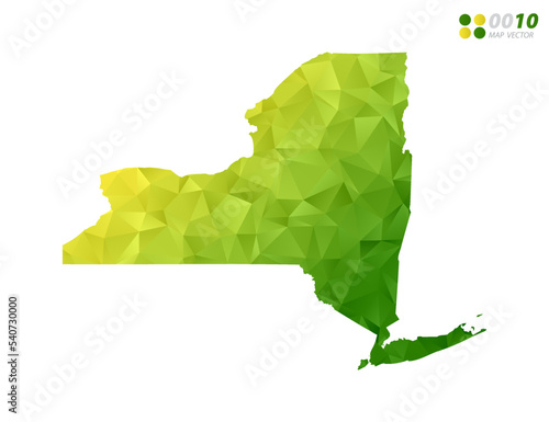Vector New York map green and yellow polygon triangle mosaic with white background. style gradient.