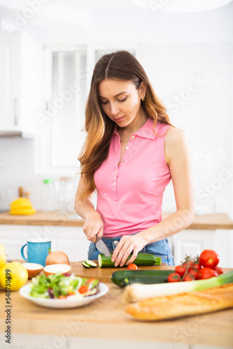 Housewife preparing food at home