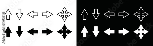 Arrows icon vector collection. Right left up down arrow sign silhouette. Crossroad direction sign symbol illustration