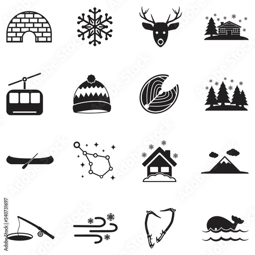Alaska Icons. Black Flat Design. Vector Illustration.