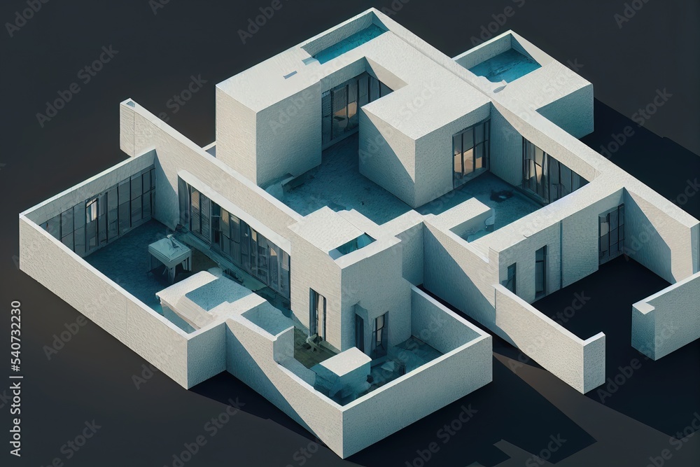 Fototapeta premium Abstract architectural neon background. Isometric architecture, buildings and infrastructure of a neon futuristic city. 