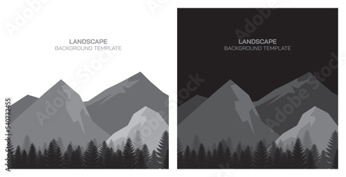 Set of day and night abstract illustration mountains and forest silhouette landscape with blank space.