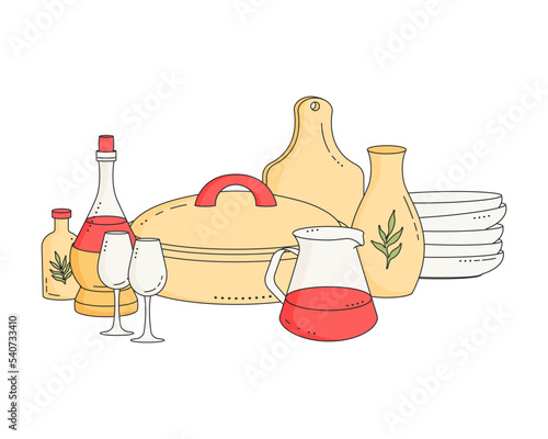 Hand drawn silhouette of kitchenware element. Cooking tool item isolated on white. Doodle style.