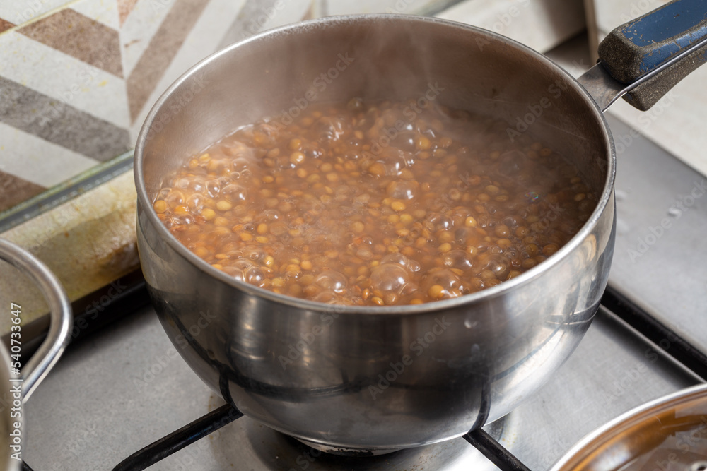 lentil in the saucepan on the stove lentil in the saucepan on the stove