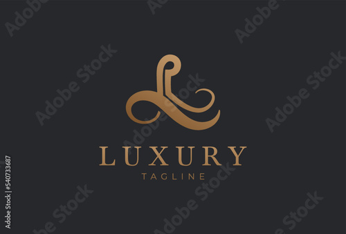 Letter L Logo, elegant letter L with gold colour,  vector illustration
