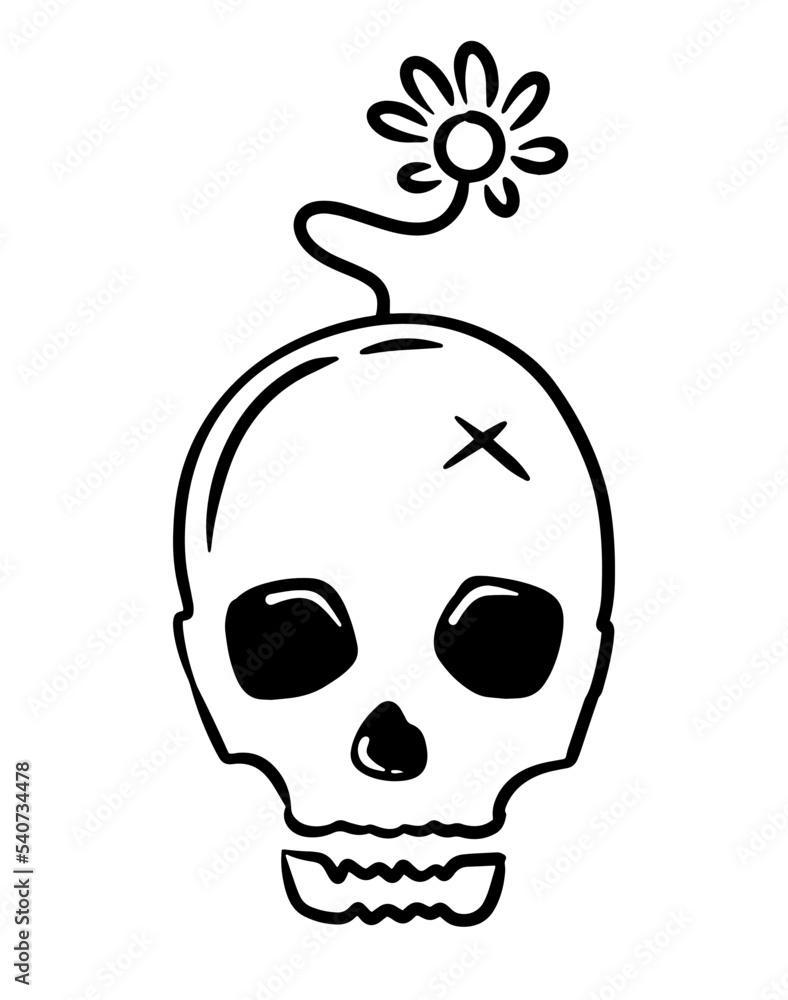 Skull hand drawn design illustration with flower grow on head. Skull hand drawn design illustration with flower grow on head.