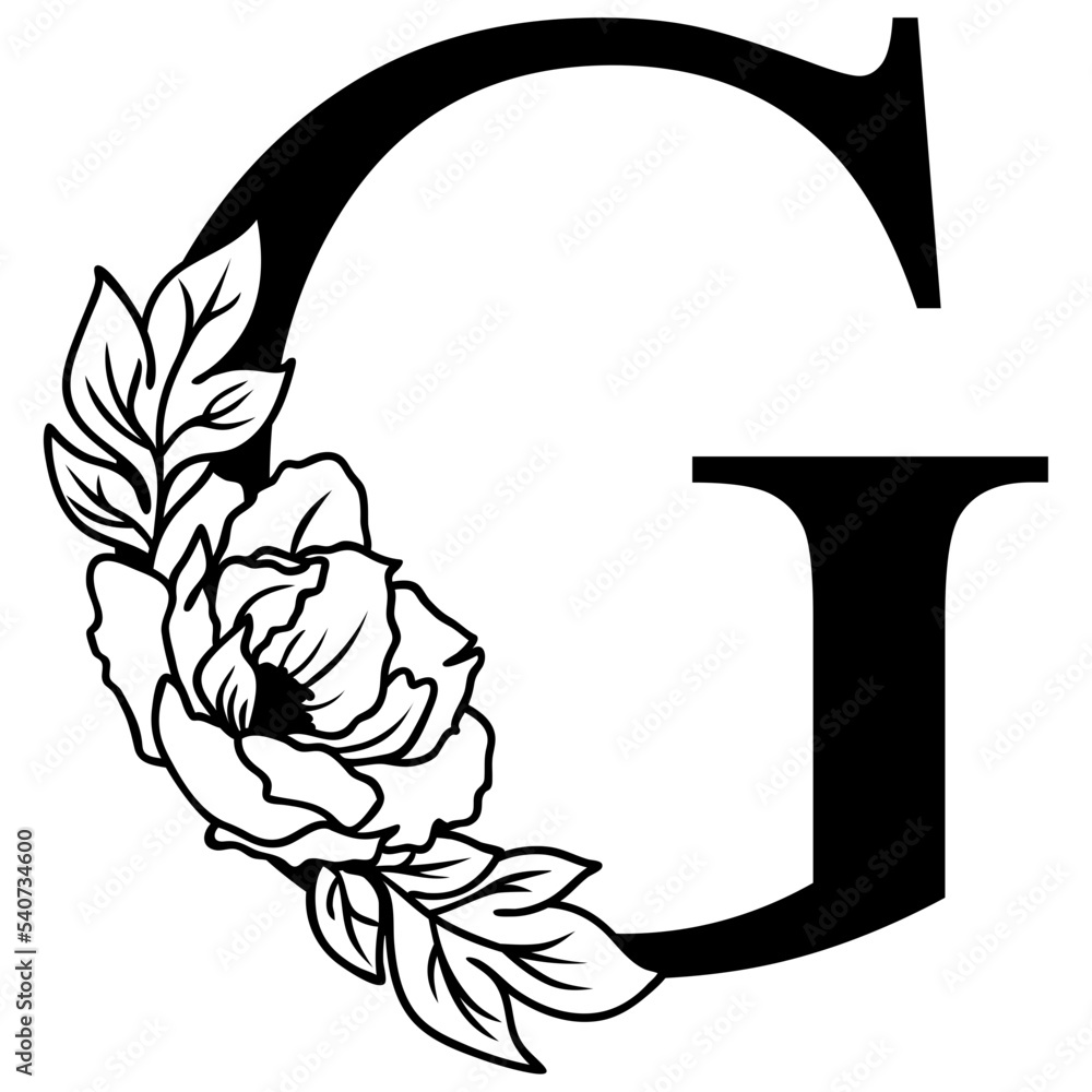 Floral letter G svg, Initial letter G with flower, Monogram