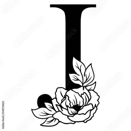 Floral letter J svg, Initial letter J with flower, Monogram alphabet