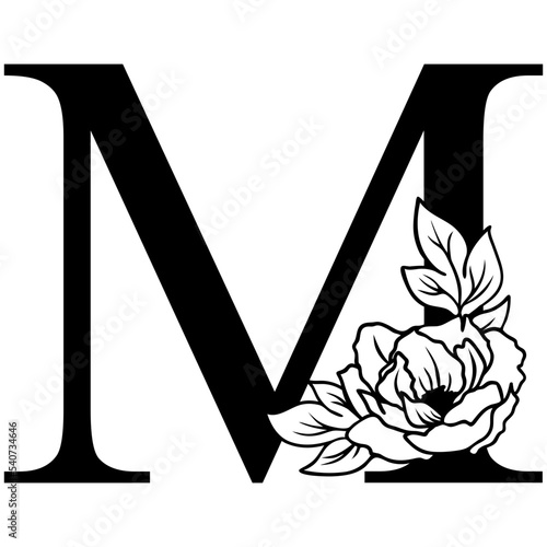Floral letter M svg, Initial letter M with flower, Monogram alphabet
